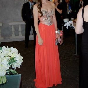 Terani Couture Strapless Orange Prom Gown